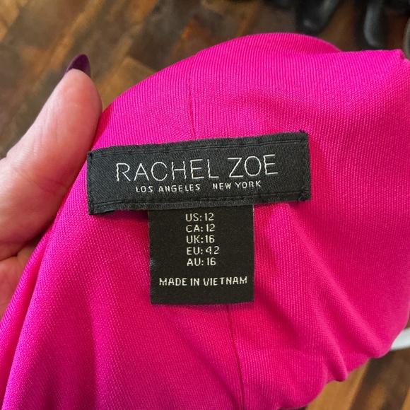 Rachel Zoe One-Shoulder Cascade Ruffle Midi Dress in Fuchsia Pink Size 12 NWT - Picture 9 of 10